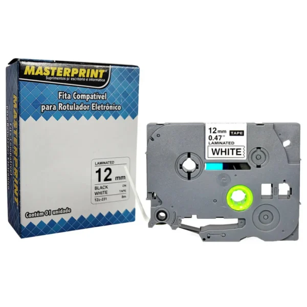 Fita Rotulador Compatível Brother TZe-231 12mm x 8m Preto sobre Branco MASTERPRINT TZC-231