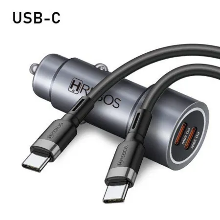 Carregador Veicular HREBOS 60W 2xUSB-C PD com Cabo USB-C 1m CRV-203CC - foto 2