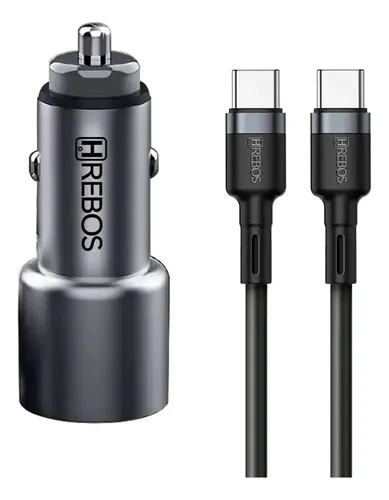 Carregador Veicular HREBOS 60W 2xUSB-C PD com Cabo USB-C 1m CRV-203CC - foto 3