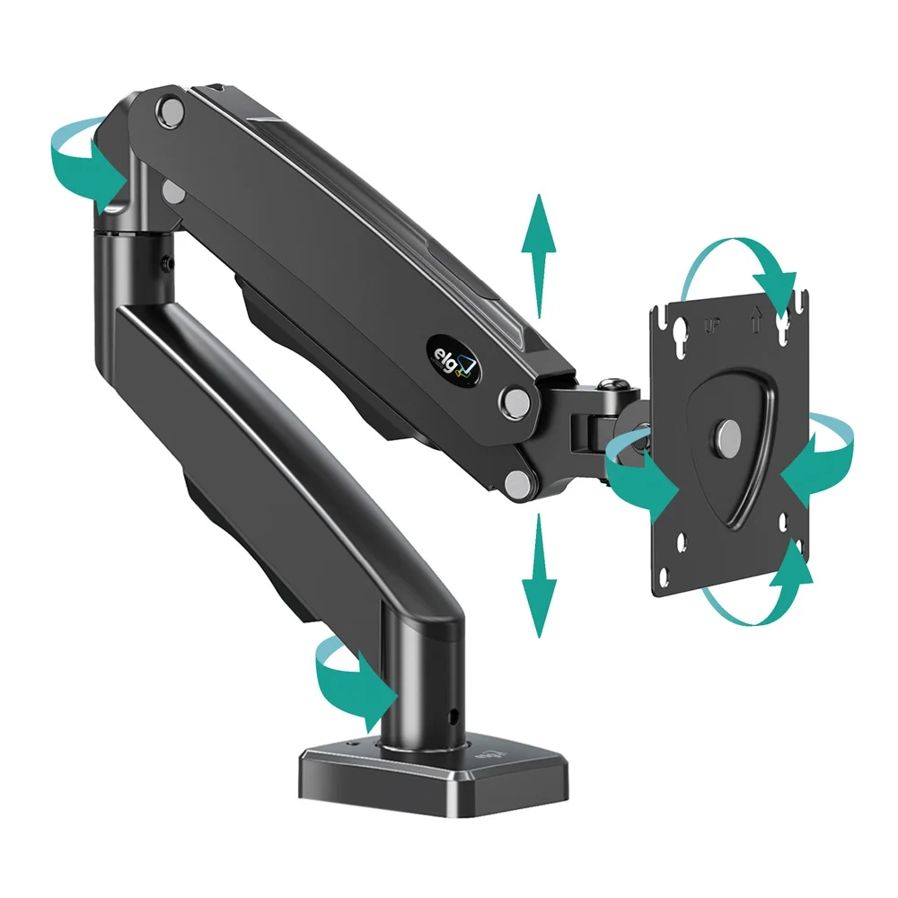 Suporte de Mesa para Monitor ELG F80N Pistão a Gás Articulado VESA 75/100mm 17-35pol até 9kg Preto - foto 5