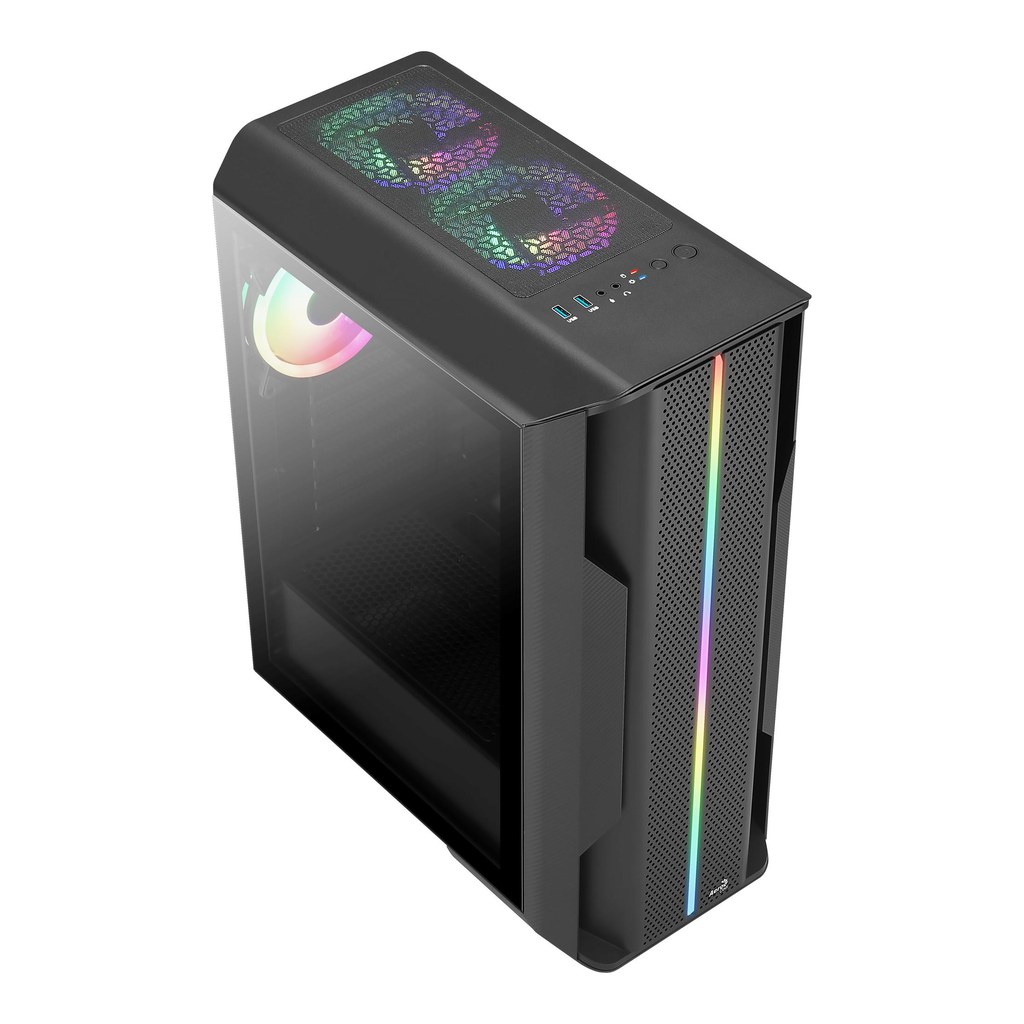 Gabinete Gamer Mid Tower ATX AEROCOOL Splinter Duo 3 Fans ARGB Vidro Preto - foto 3