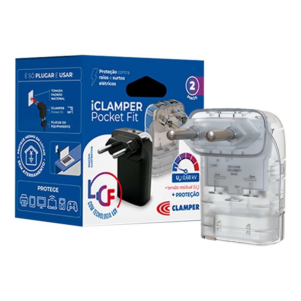 Protetor de Surto 1 Tomada 20A 2P Pocket Fit CLAMPER Transparente - foto 8