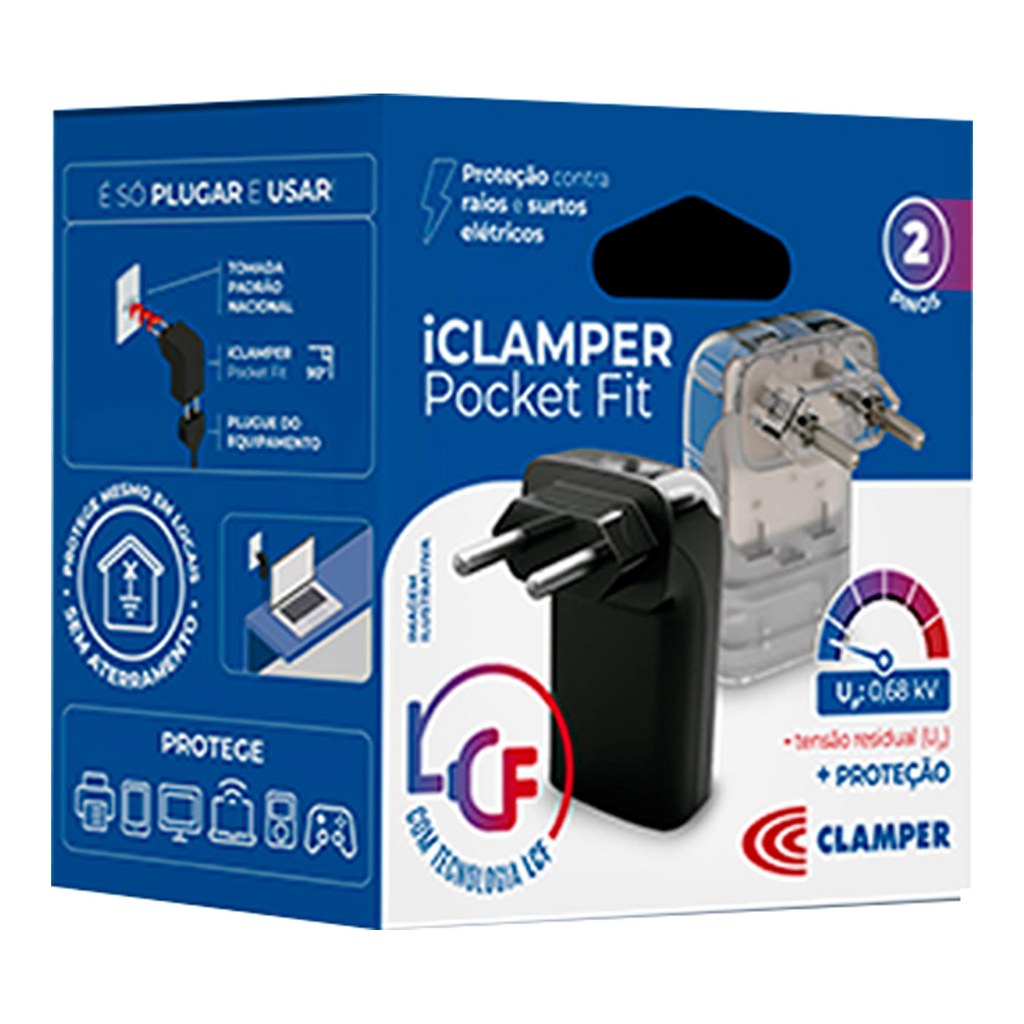 Protetor de Surto 1 Tomada 20A 2P Pocket Fit CLAMPER Transparente - foto 9