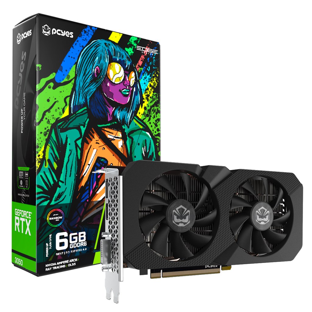 Placa de Vídeo RTX 3050 6GB GDDR6 96-bit PCYES Projeto Edge Preta PVRTX30506BLPE