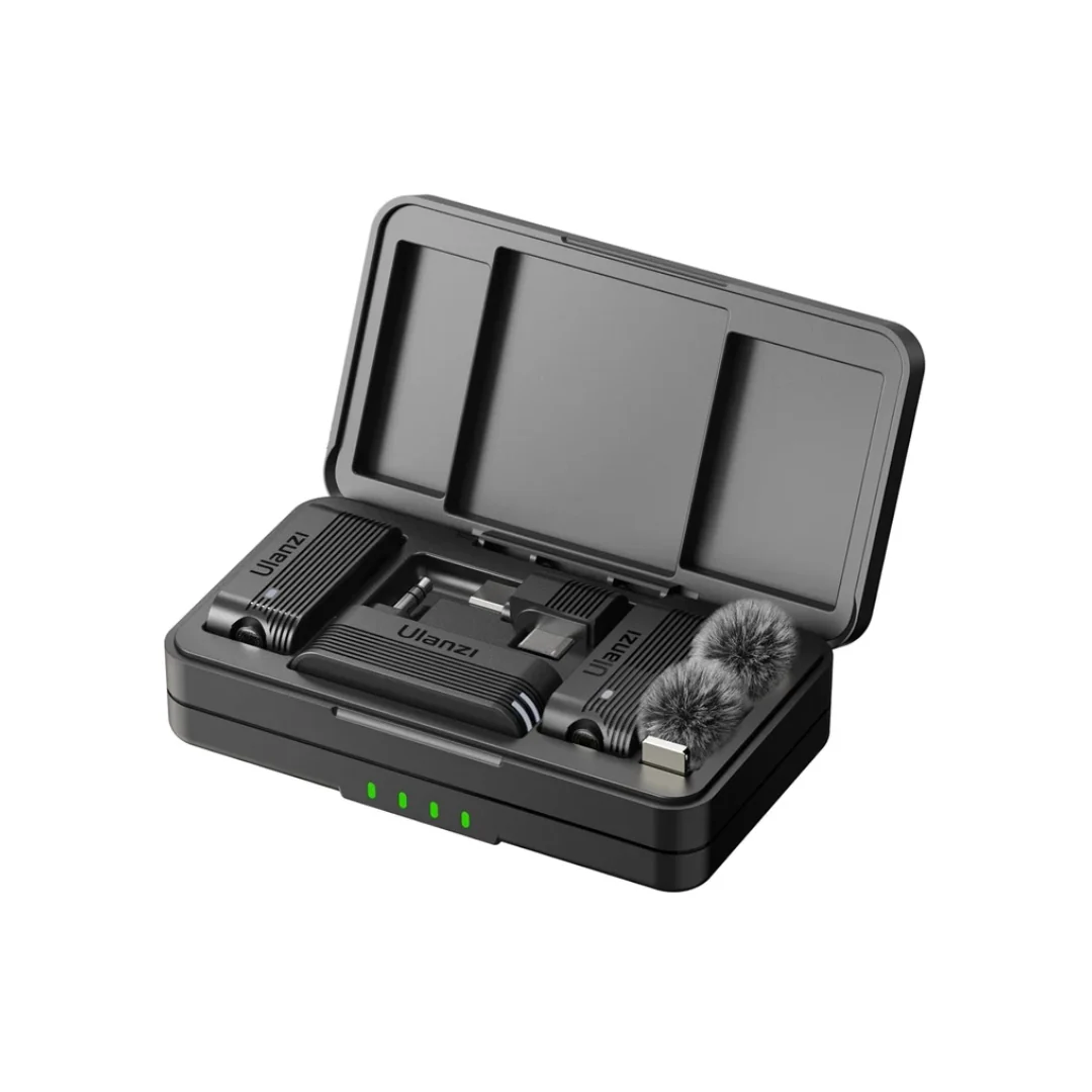 Microfone de Lapela Sem Fio Duplo ULANZI A100 USB-C P2 2.4GHz com Estojo Carga Preto - foto 2