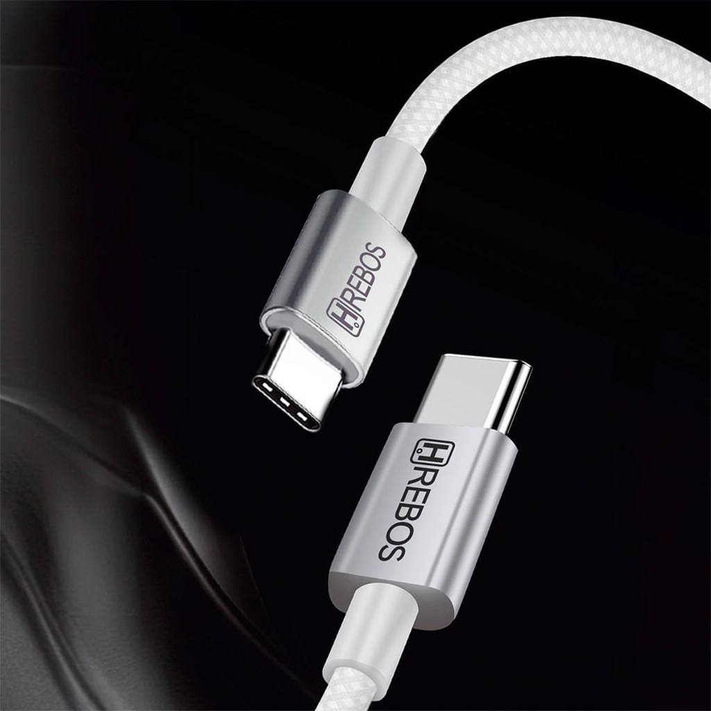 Cabo HREBOS USB-C/C CB-362C 100W 1m Branco - foto 2