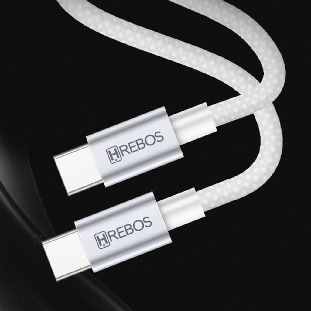 Cabo HREBOS USB-C/C CB-362C 100W 1m Branco - foto 3