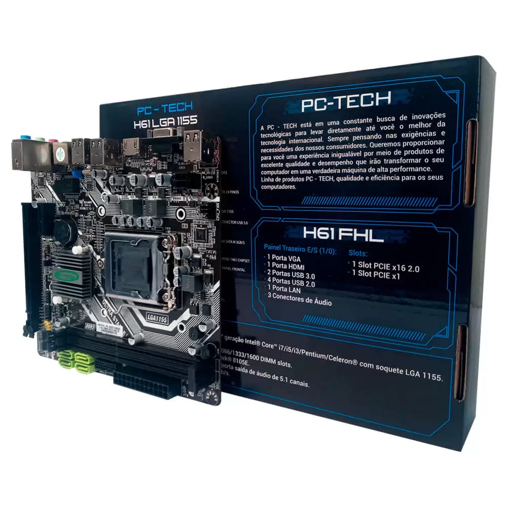 Placa-Mãe LGA1155 H61 PC-TECH H61DA DDR3 USB 3.0 mATX - foto 2